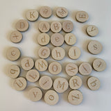 Wooden UPPERCASE & lowercase Alphabet discs / 34 pcs / Montessori Educational CE certified ABC wood slices