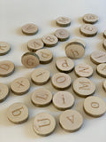 Wooden UPPERCASE & lowercase Alphabet discs / 34 pcs / Montessori Educational CE certified ABC wood slices