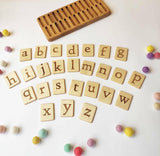 Wooden Uppercase Lowercase letter cards with holder / Set of alphabet cards with stand