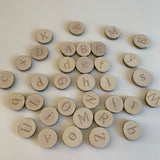 Wooden UPPERCASE & lowercase Alphabet discs / 34 pcs / Montessori Educational CE certified ABC wood slices
