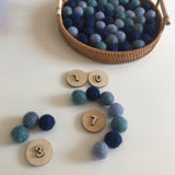 Shades of Blue Wool Balls 2cmD
