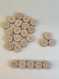 Montessori wood slices numbers 1-20 + maths symbols / Educational wooden toys CE certified