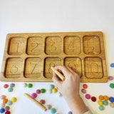 10 Compartments Montessori Counting Tray / 1-10 Number Section Tray with Wooden Stylus