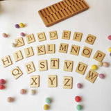 Wooden Uppercase Letter Cards with Holder / Set of alphabet cards with stand
