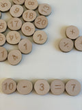 Montessori wood slices numbers 1-20 + maths symbols / Educational wooden toys CE certified