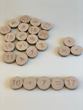 Montessori wood slices numbers 1-20 + maths symbols / Educational wooden toys CE certified