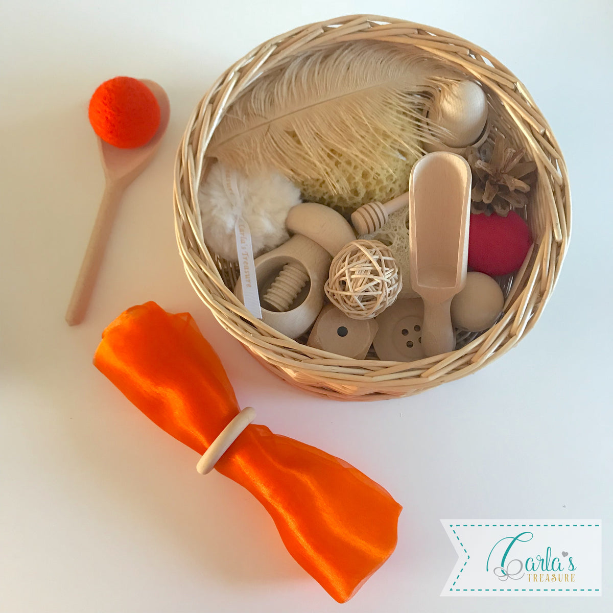 Montessori Themed Baby Sensory Basket 20 objects Carla's Treasure