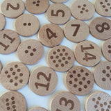 Wooden Number Coins, 1-15 number discs, 30 pcs