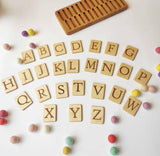 Wooden Uppercase Lowercase letter cards with holder / Set of alphabet cards with stand
