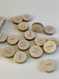 Wooden UPPERCASE & lowercase Alphabet discs / 34 pcs / Montessori Educational CE certified ABC wood slices