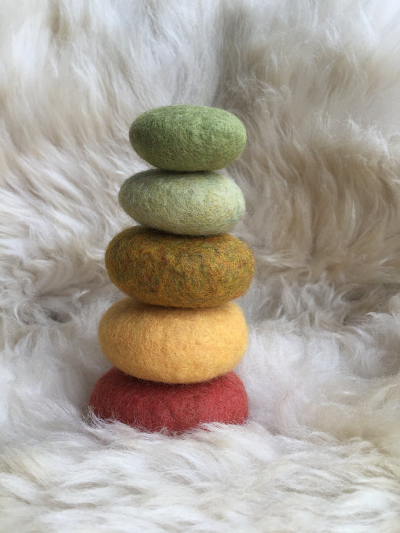Yellow-Green Stacking Felted Pebbles