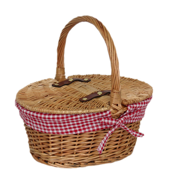 Check Oval Picnic Basket - Red