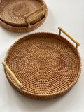 Rattan round tray with handles