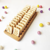 Wooden Uppercase Lowercase letter cards with holder / Set of alphabet cards with stand